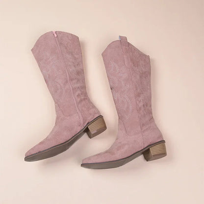Cowboy Stiefel Wildleder Bestickt Mittelhohes Modell