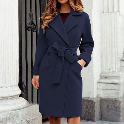 Lange Damenwinterjacke Trenchcoat Elegant Knöpfe