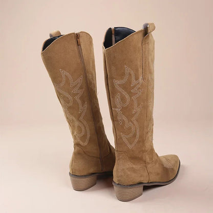 Cowboy Stiefel Wildleder Bestickt Mittelhohes Modell