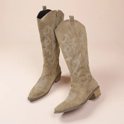 Cowboy Stiefel Wildleder Bestickt Mittelhohes Modell