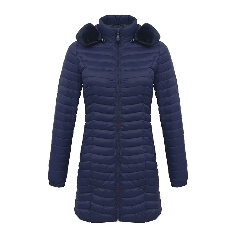 Elegante Winterjacke Slim Fit mit Pelzkapuze