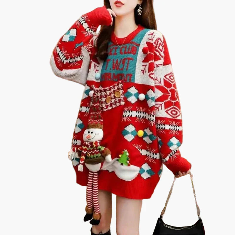 Weihnachtspullover Ugly Christmas Sweater 3D Schneemann Winterparty