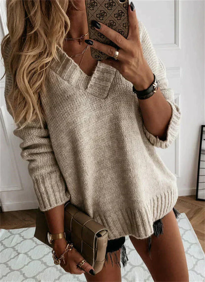 Stylische Damenpullover V-Ausschnitt Warm
