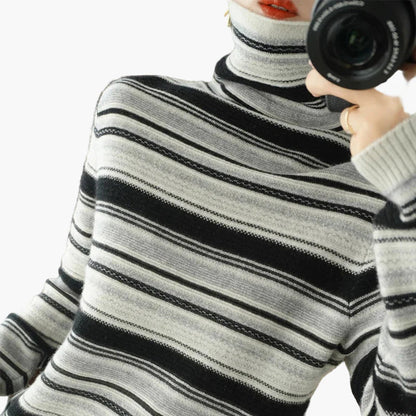 Retro Rollkragenpullover Streifenmuster Winter