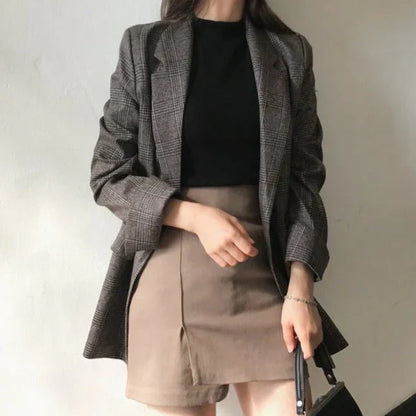 Modische Blazer mit Karierter Optik - IdealeKleiden