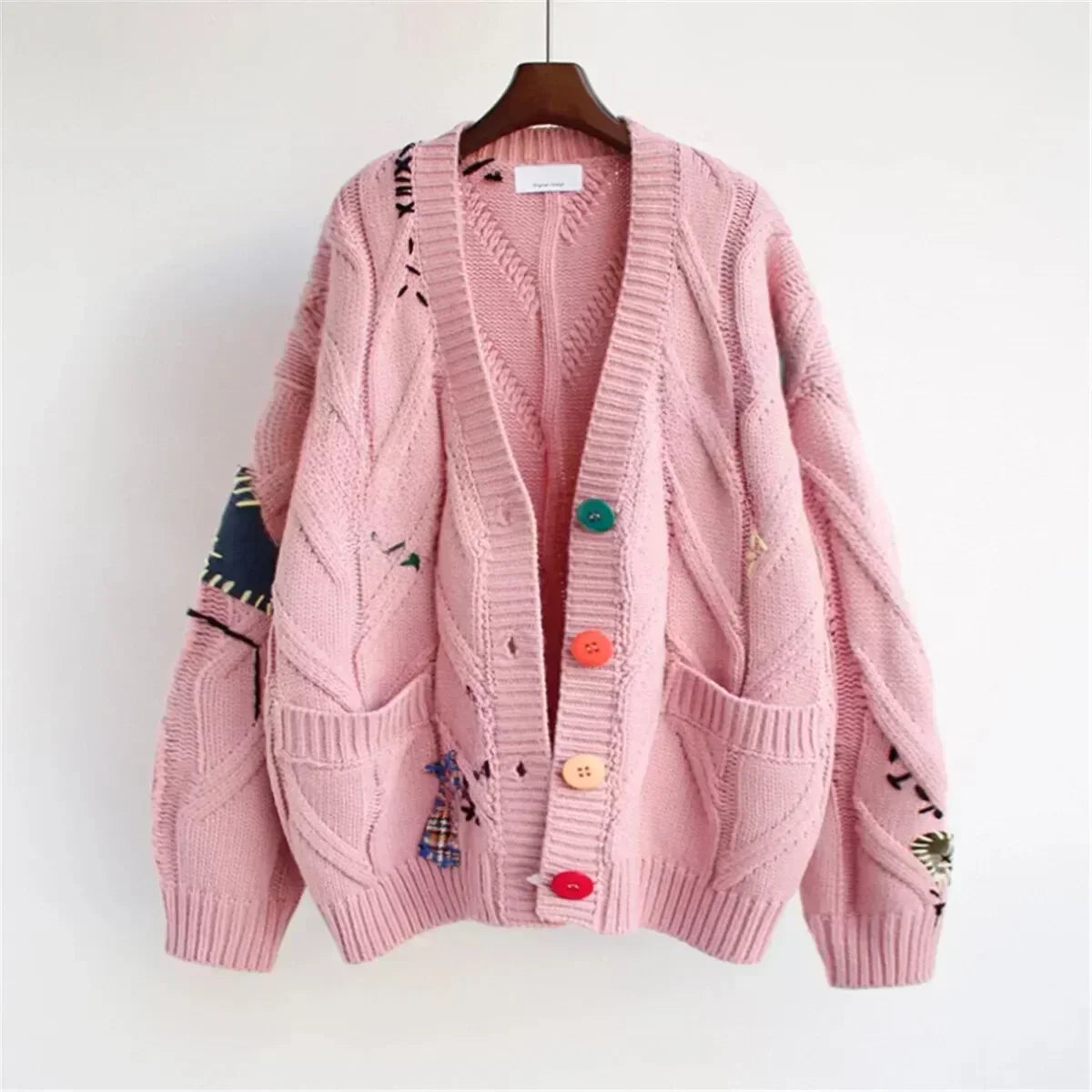Farbenfrohe Strickjacke Patchwork Design - IdealeKleiden