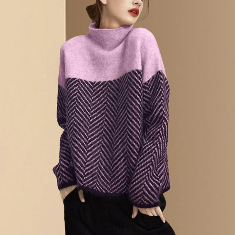 Schwarzer Fischgrät Pullover Hochkragen