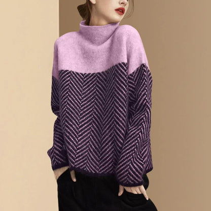 Schwarzer Fischgrät Pullover Hochkragen
