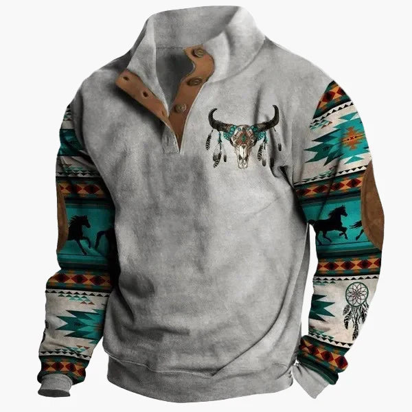 Stylisches Western Sweatshirt Ethno Design Stehkragen