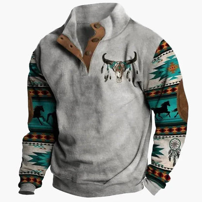 Stylisches Western Sweatshirt Ethno Design Stehkragen