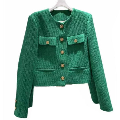 Damen Tweed Jacke Rundhals Chic