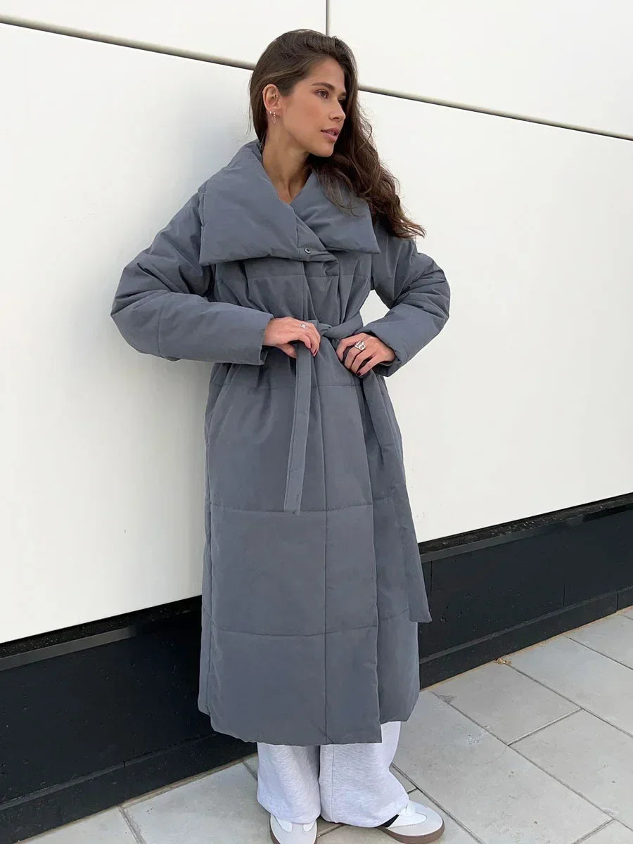 Winterparka Damen Steppjacke Lang mit Gürtel