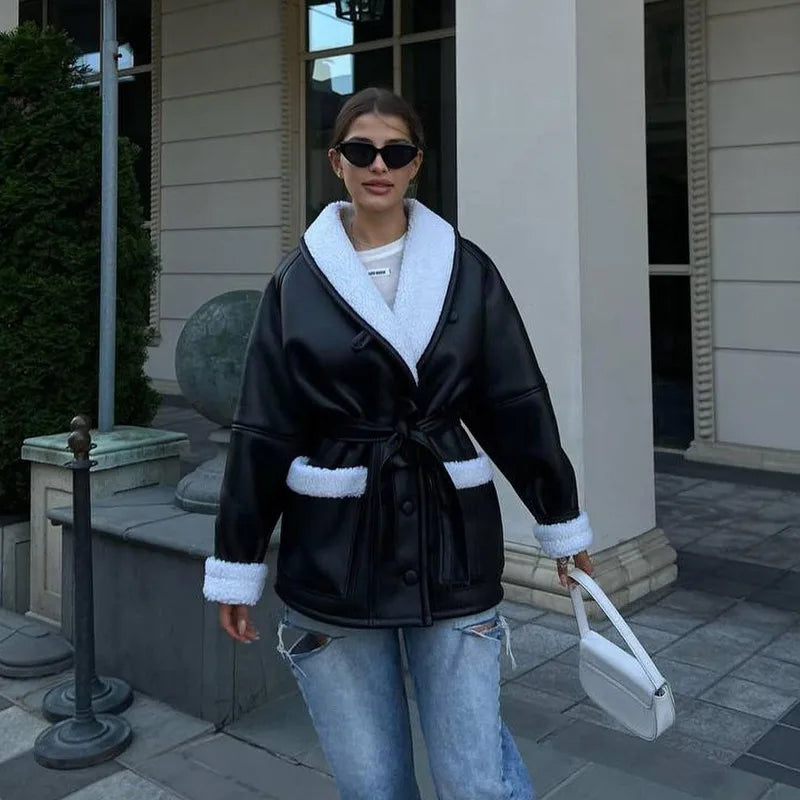 Modische Damenjacke mit Gürtel Frauen