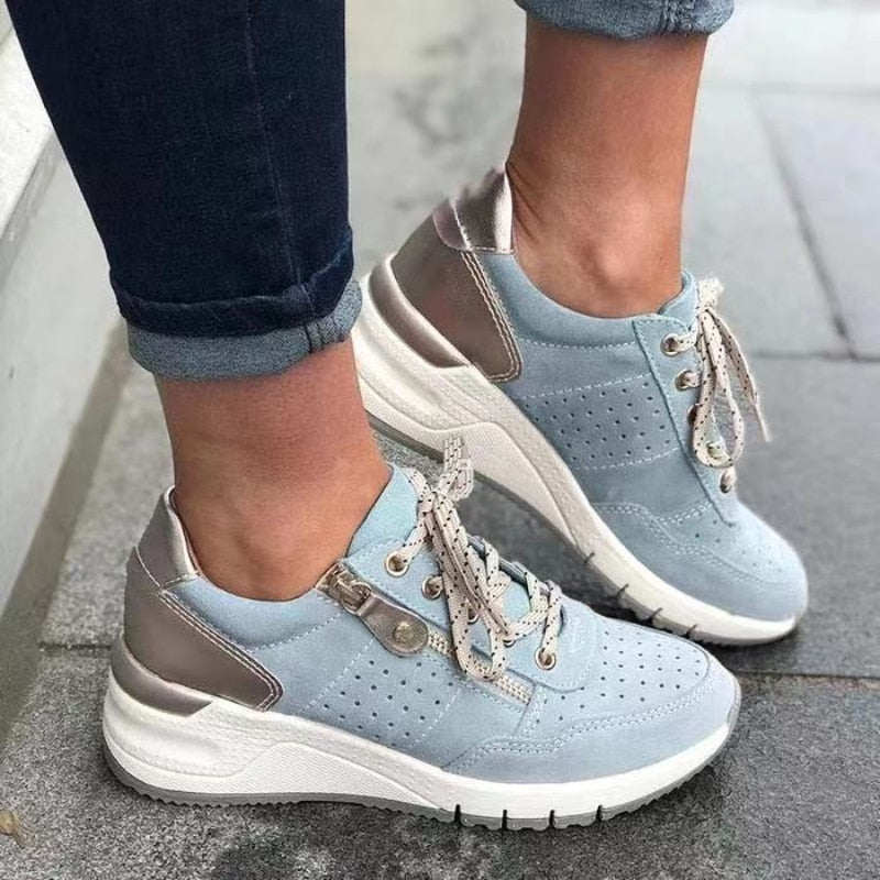 Damen Sneaker Bequem Rund Spitze Schnürsenkel