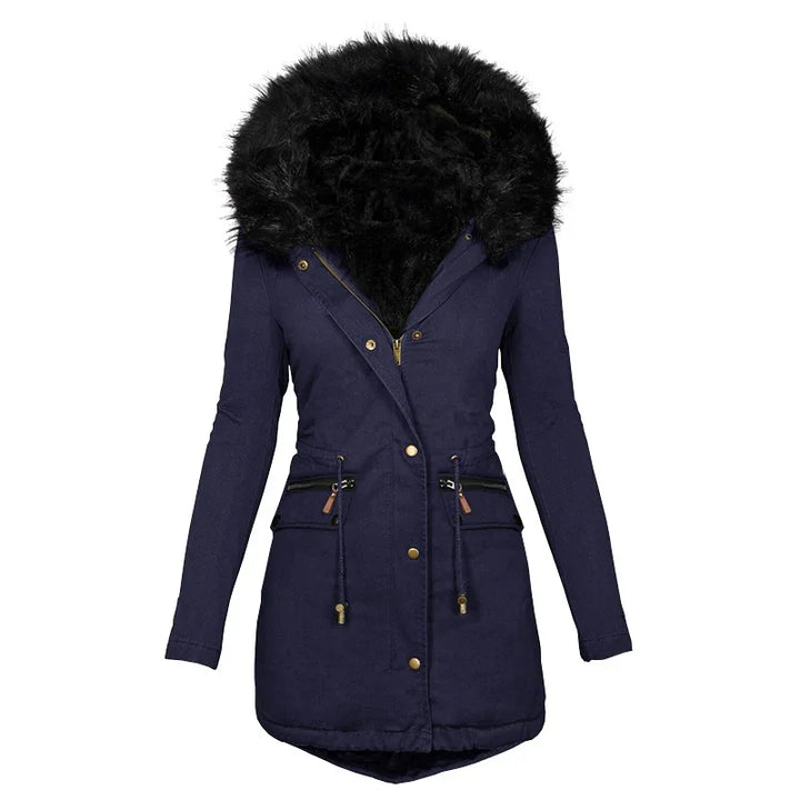 Weiche Winterjacke Kapuze Fellkragen Damen