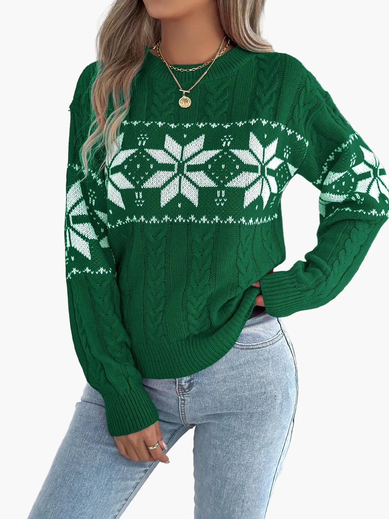 Weihnachts-Pullover Norweger Muster Warm