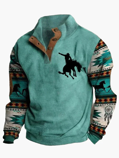 Retro Cowboy Sweatshirt Western Style Stehkragen