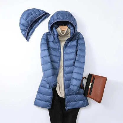 Faltbare Pufferjacke Damen - Isolierte Winterjacke Mit Abnehmbarer Kapuze - IdealeKleiden