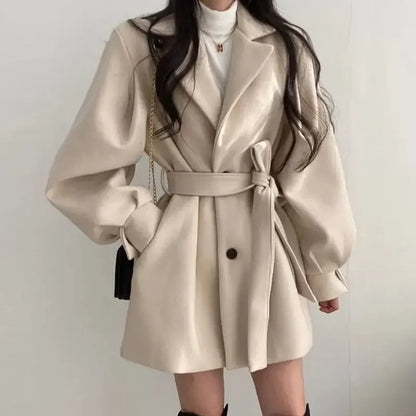 Damen Wickelmantel Gürtel Mini Elegant