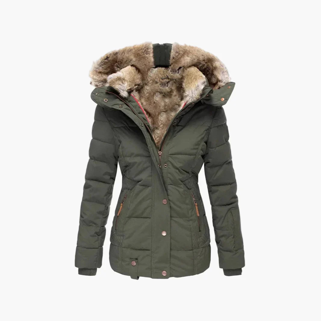 Wintersteppjacke Damen Kapuze Kunstfell Warm - IdealeKleiden