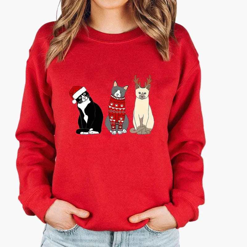 Weihnachtspullover Katze Lichterkette - Lustiger Katzen Sweater Winter