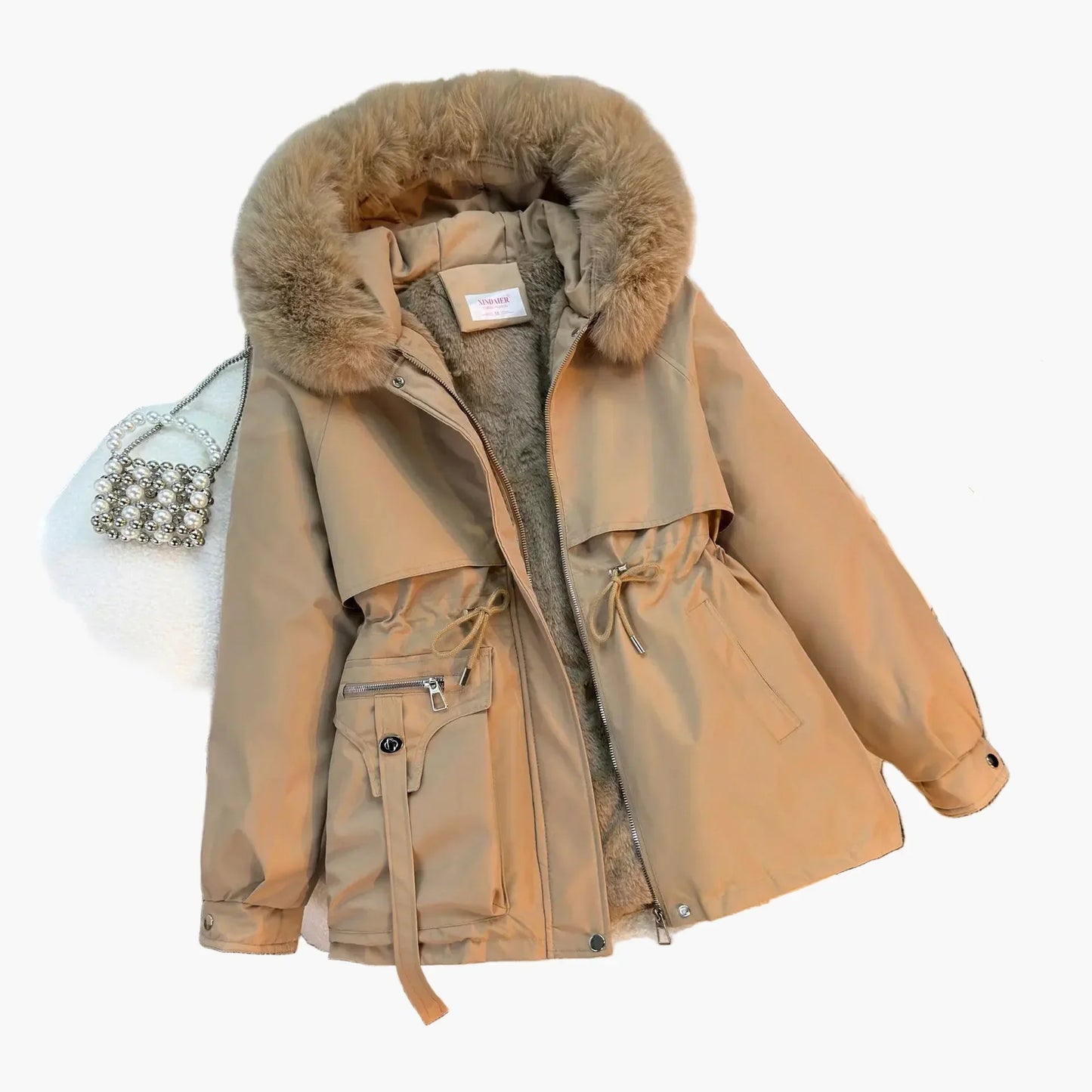 Winterjacke Damen Warm Kapuze Kunstpelz