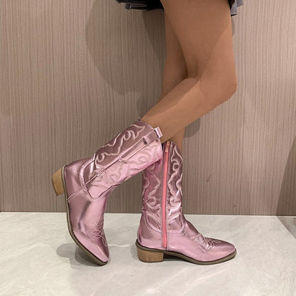 Glänzende Damenstiefel Western Style