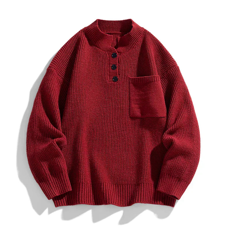 Herren Strickpullover Warm Knopfleiste Winter