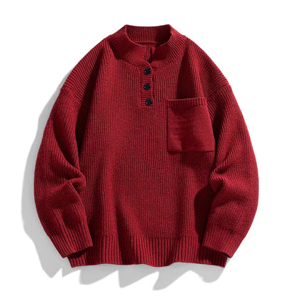 Herren Strickpullover Warm Knopfleiste Winter