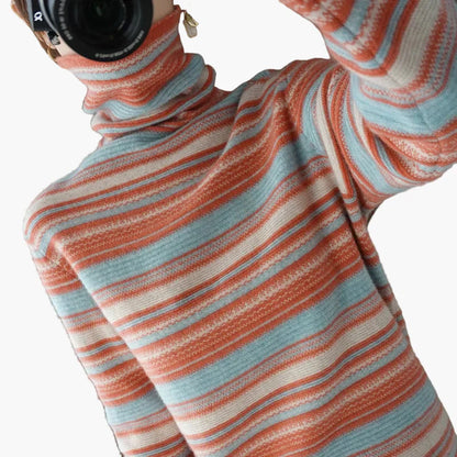Retro Rollkragenpullover Streifenmuster Winter