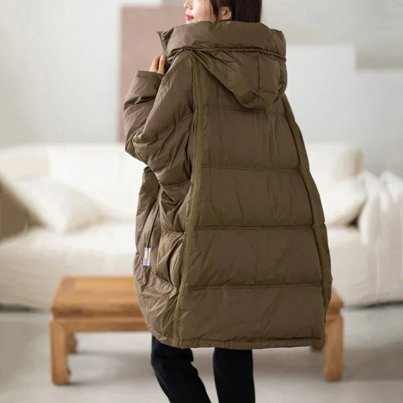 Warme Oversized Daunenjacke Kapuze Damen - IdealeKleiden