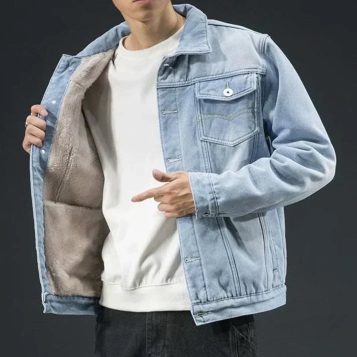 Warme Jeansjacke mit Wollfutter Inside - IdealeKleiden