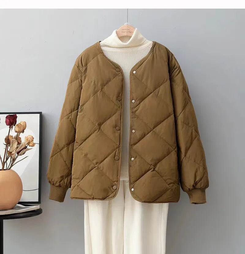 Stilvolle Rundhalsjacke Damen Elegant Knopf