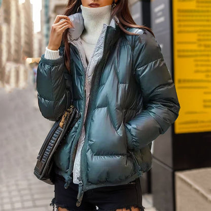 Modische Steppjacke Glänzend Schwarz