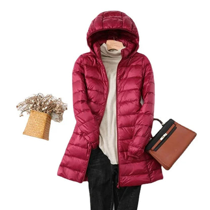 Faltbare Pufferjacke Damen - Isolierte Winterjacke Mit Abnehmbarer Kapuze