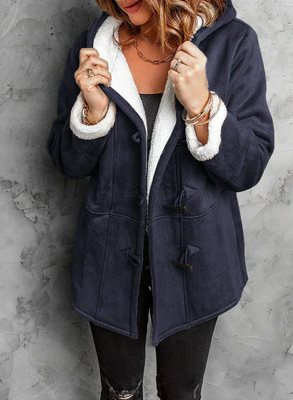 Winterjacke Damen Warm Kapuzenjacke Knöpfe