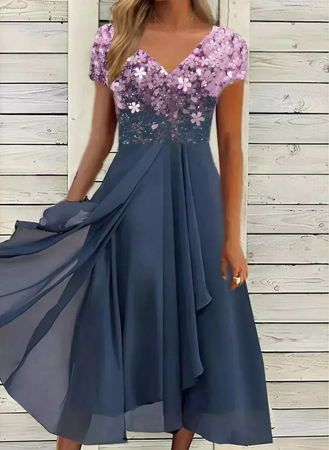 Damen Sommerkleid Blumenmuster Kurzarm