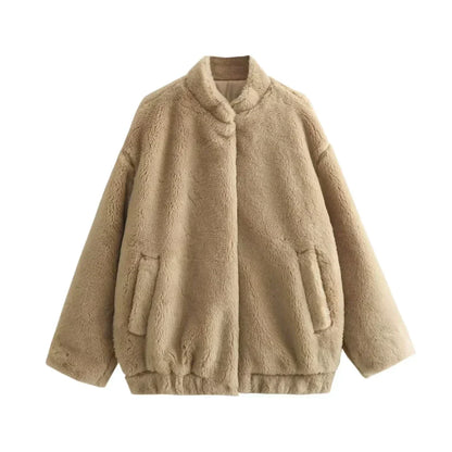 Weiche Kunstfelljacke Oversized Lange Ärmel