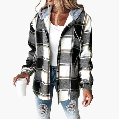 Karierte Winterjacke Kapuze Herbststil