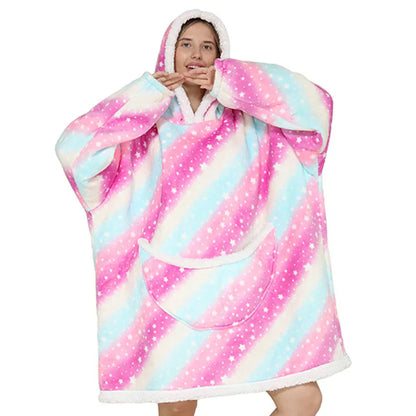 Übergroße Fleece-Decke mit Kapuze und Taschen