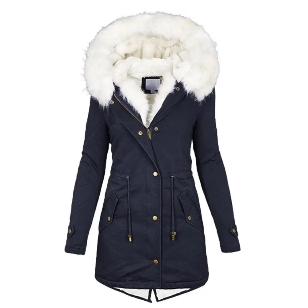 Winter Parka Mantel Lang Gepolstert Kunstfellkapuze