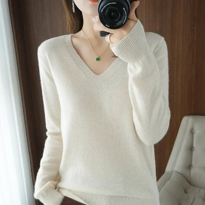 Bequemer V-Ausschnitt Pullover Damen