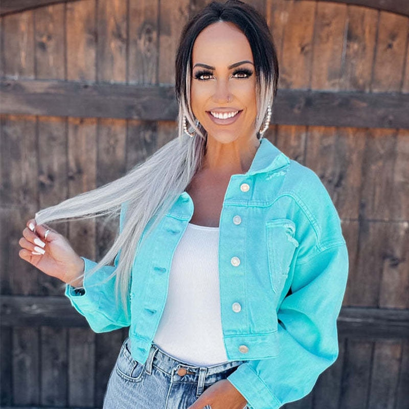 Modische Jeansjacke mit Fransen Damen