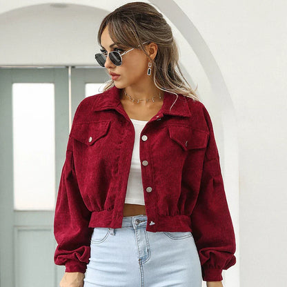 Modische Damenjacke Cord Velours Kurz