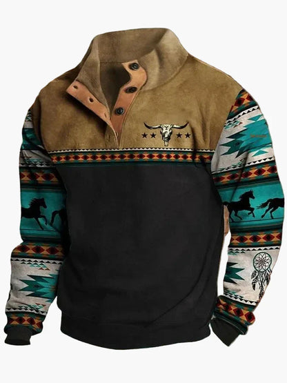 Stylisches Western Sweatshirt Ethno Design Stehkragen