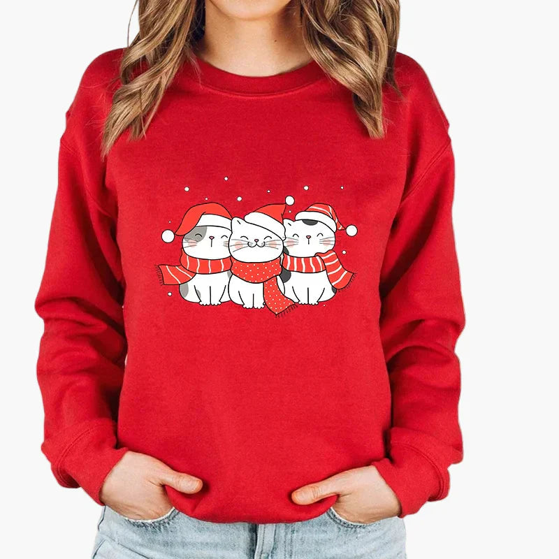 Weihnachtspullover Katze Lichterkette - Lustiger Katzen Sweater Winter