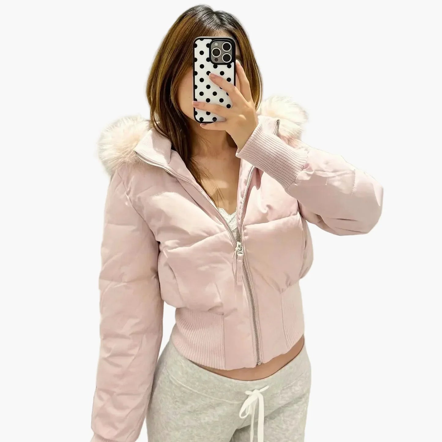 Winterjacke Damen Elegant Fellkragen Kapuze