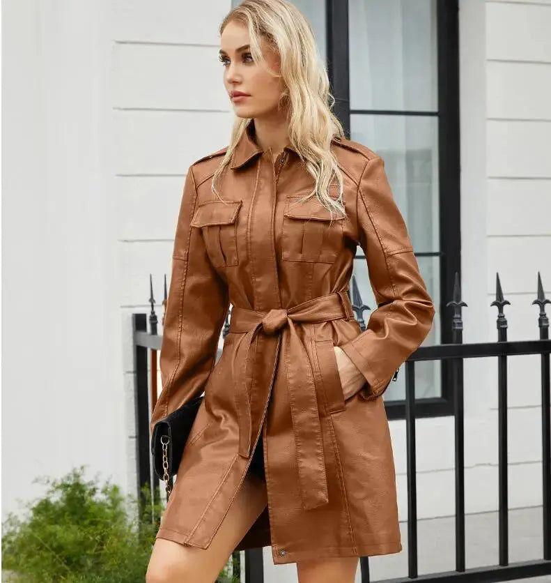 Kunstleder Kleid Elegant Langärmelig