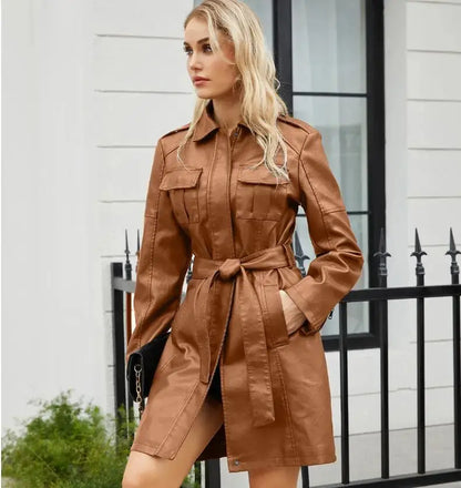 Kunstleder Kleid Elegant Langärmelig
