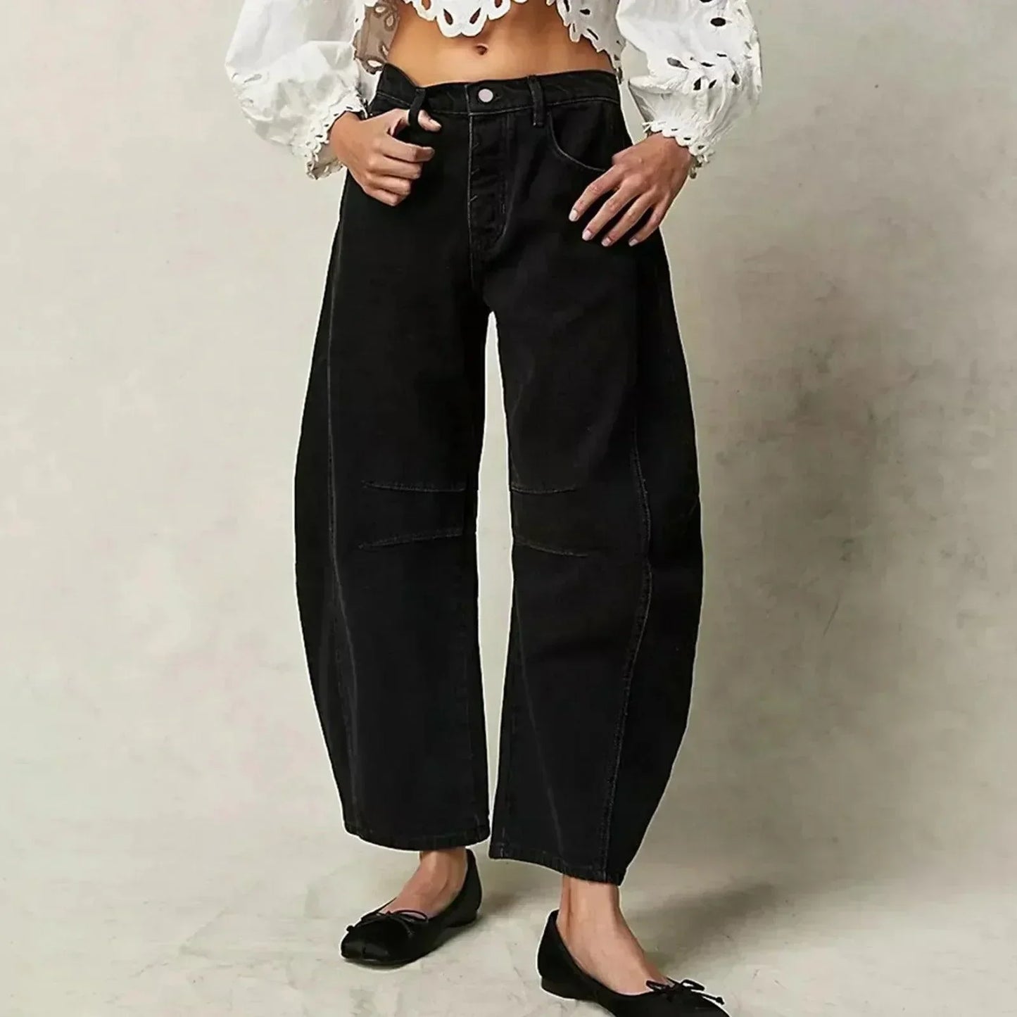 Damen High-Waist-Jeans Bequem Locker